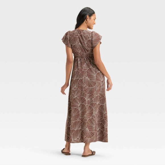 Women's Flutter Short Sleeve Maxi A-Line Dress - A New Day Brown - Picture 3 of 3